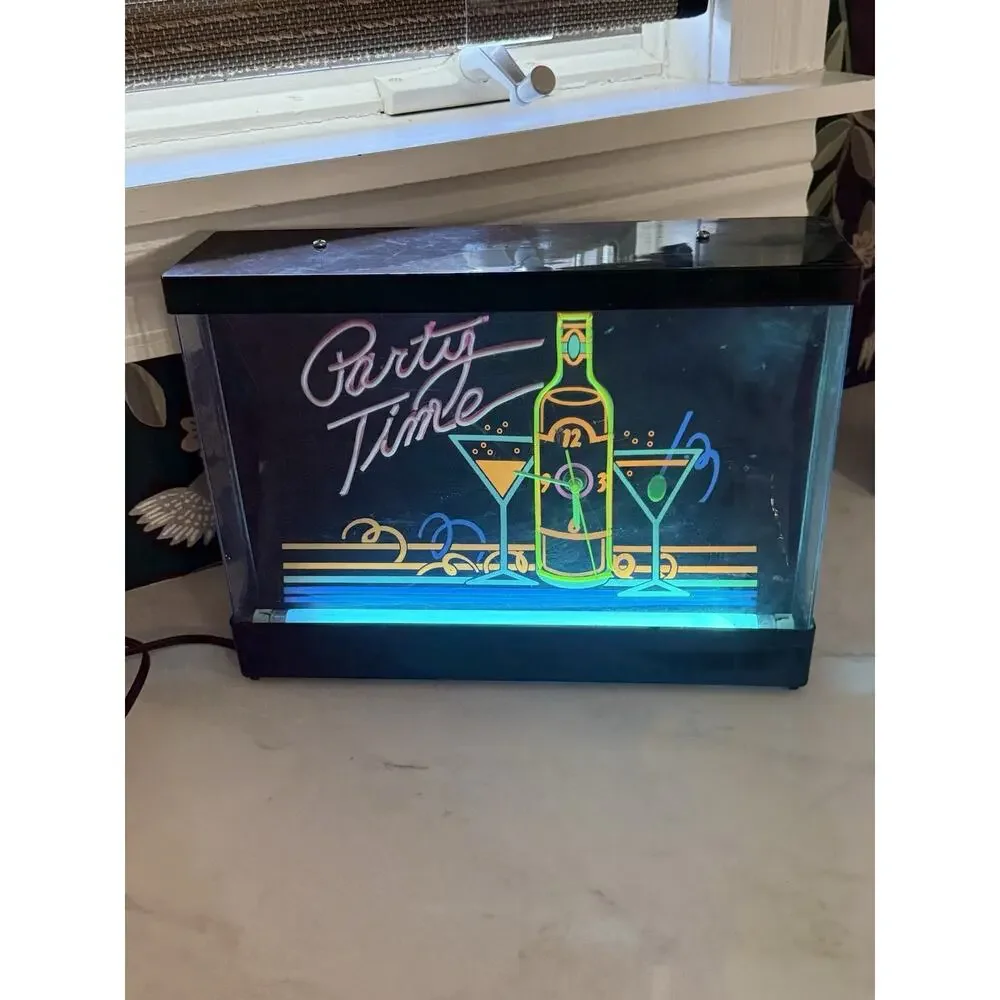 1980’s Neon Clock Party Time Black Light Works Clock Does Not Work